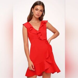 Elegant Red Ruffle Dress